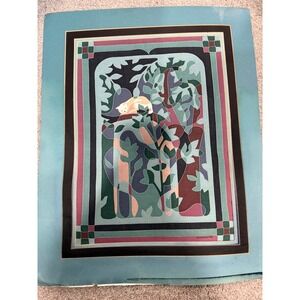 Woodrome signed Folk‎ Art Textile Art Framed Cat Sleeping Tree Branches Quilted